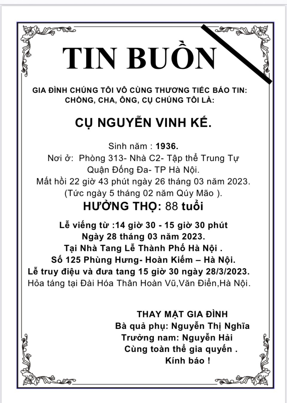 Thông báo tin buồn phòng QTTB