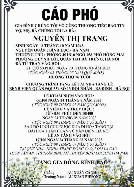 Thông báo tin buồn Phòng Quản trị thiết bị