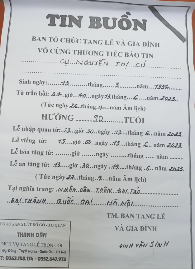 Thông báo tin buồn Phòng Tổng hợp