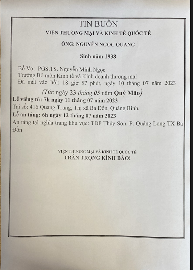 Thông báo Viện Thương mại & KTQT