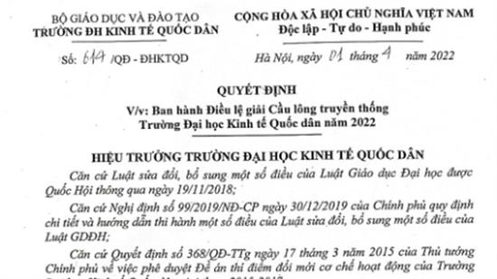 Quyết định về việc ban hành Điều lệ giải Cầu lông truyền thống Trường Đại học Kinh tế Quốc dân năm 2022