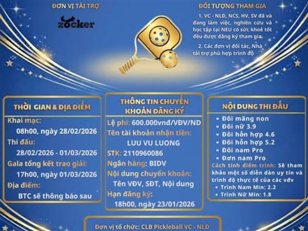 Giải Pickleball - Cây vợt Vàng NEU Lần thứ I - Năm 2026