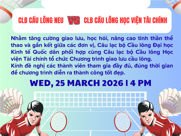 Thông báo Chương trình giao lưu cầu lông 