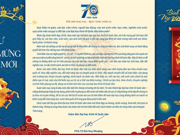 Thư chúc mừng năm mới 2026 của Giám đốc Đại học Kinh tế Quốc dân